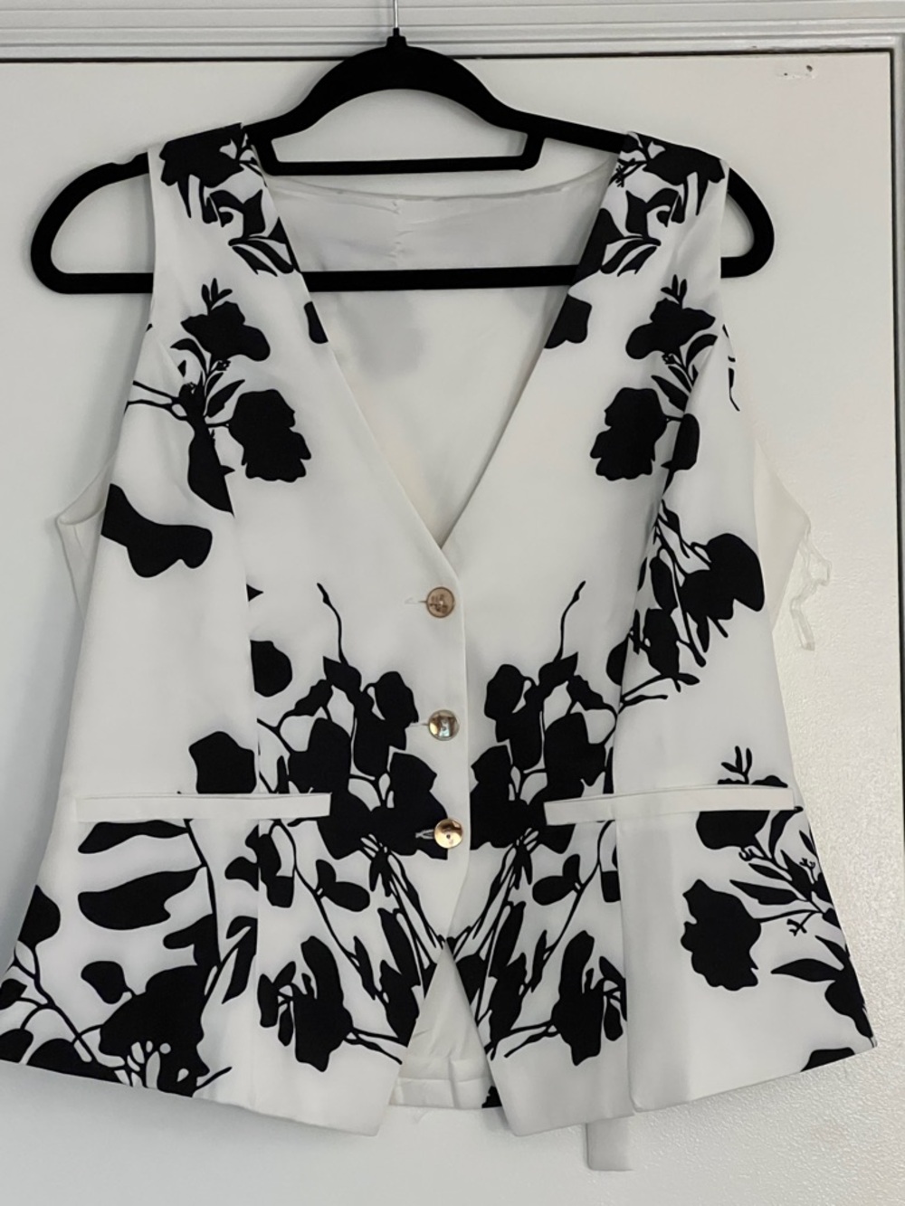 Black & White Floral Button Vest and Pants